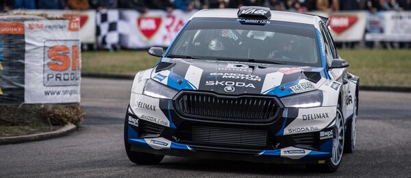 Rally Český Krumlov, posádka Adam Březík / Ondřej Krajča s vozem Škoda Fabia RS Rally2, foto z roku 2024