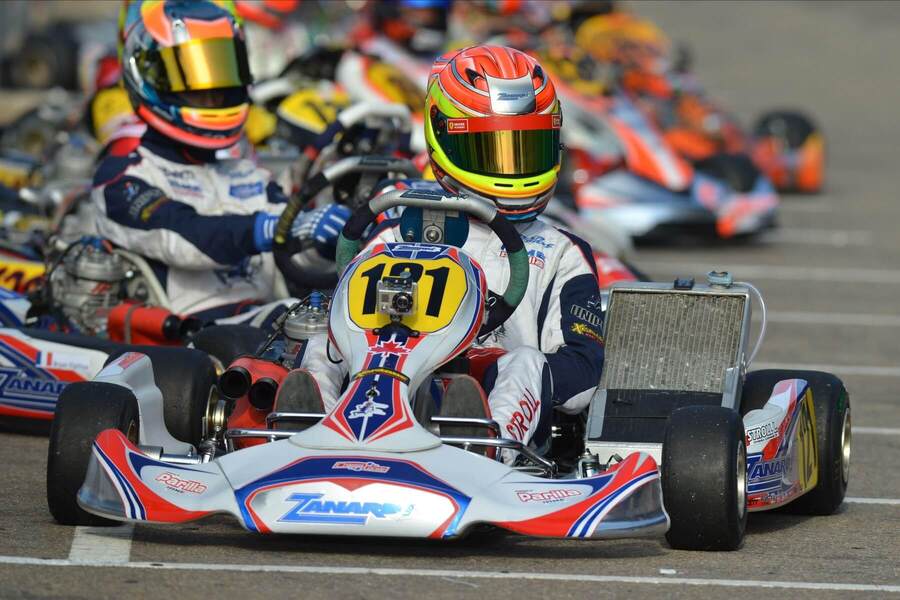 Lance Stroll během závodů motokár v roce 2012